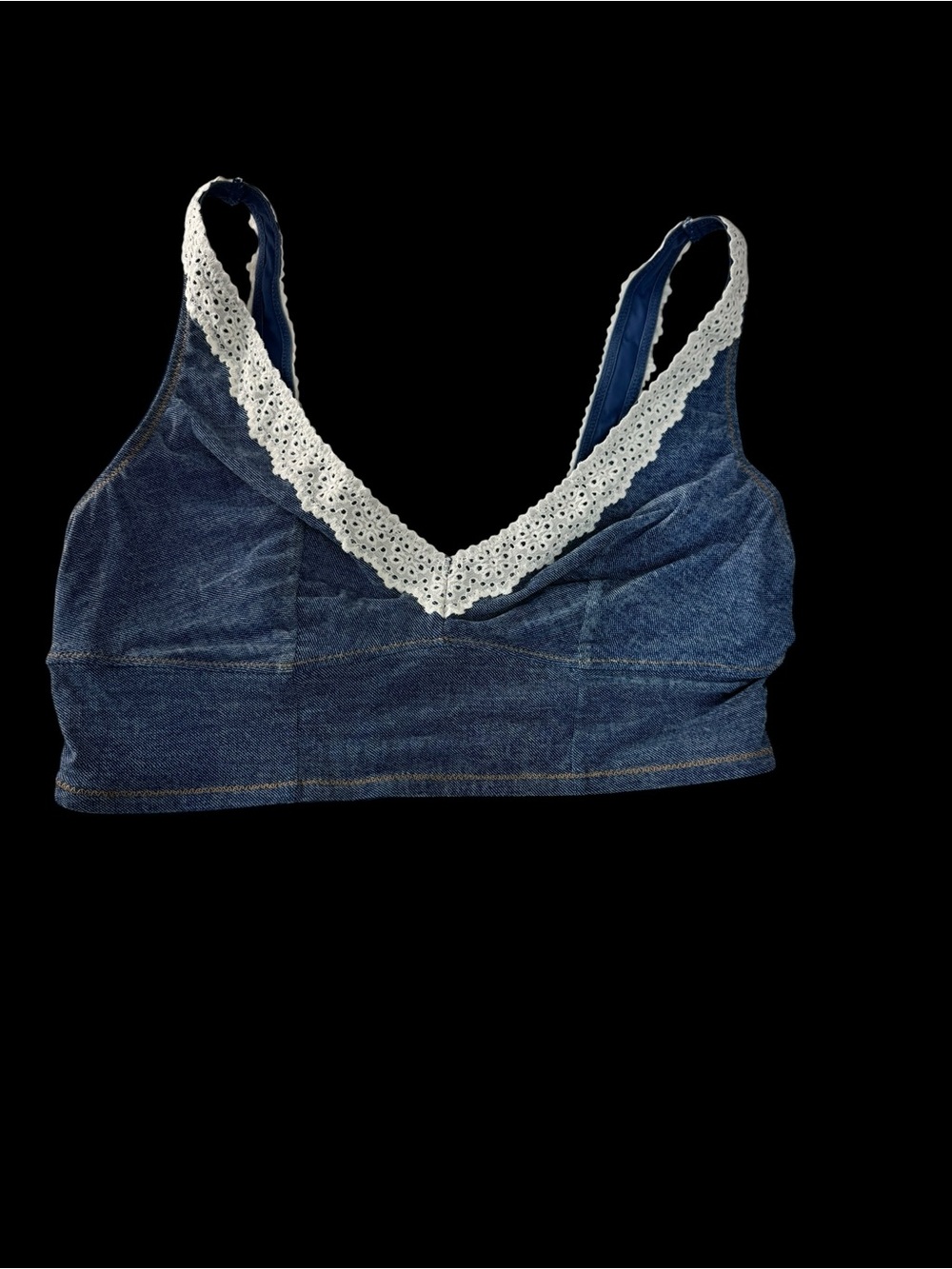 Colsie Blue Denim Bralette with White Lace Trim